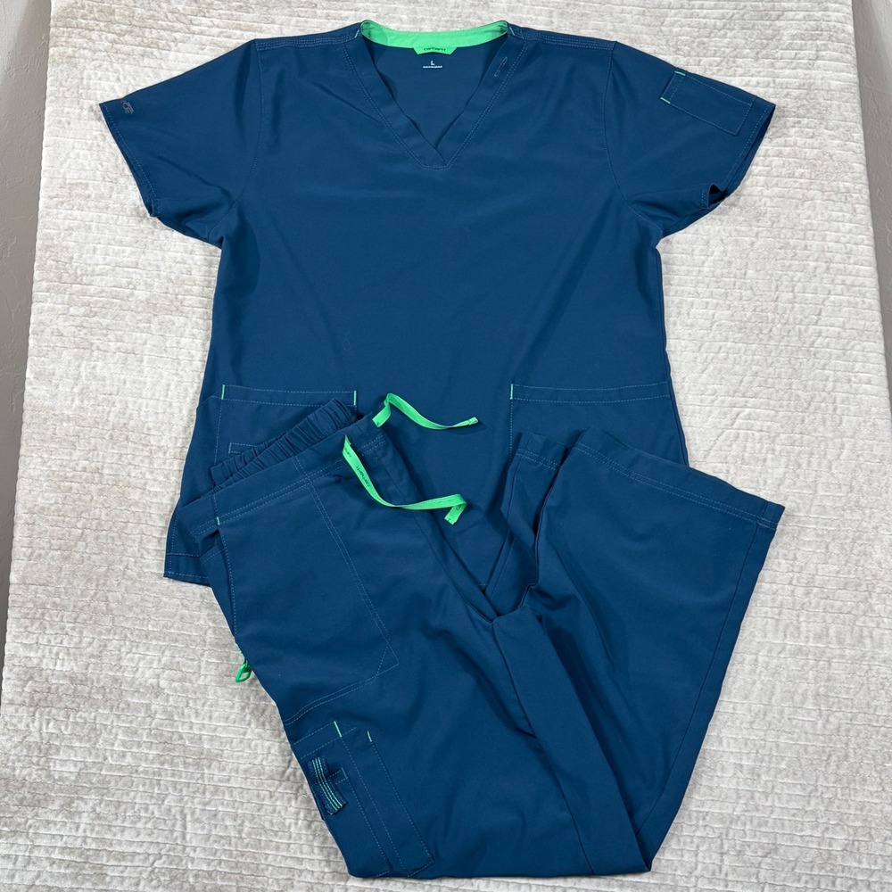 Carhartt Force Scrub Set Teal Blue Green V-Neck Top Cargo Pants Large L Mens
